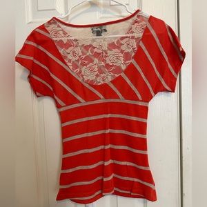 S Orange Striped Blouse